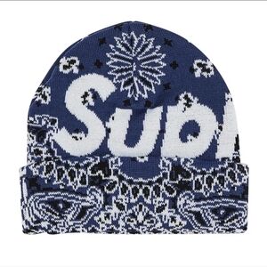 Supreme Navy Bandana Knit Beanie FW – One Size – Authentic
